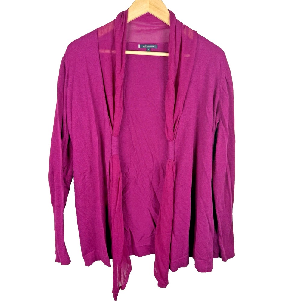 Anne Klein Fuchsia Pink Purple Long Sleeve Cardigan Sweater Womens XL Adjustable